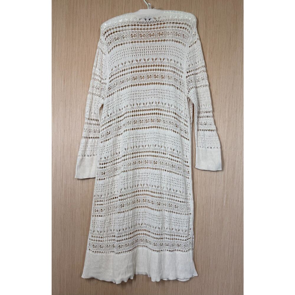 Loft Long Cotton Pointelle Knit Cardigan Womens Size XL Bohemian Festival - Picture 4 of 10